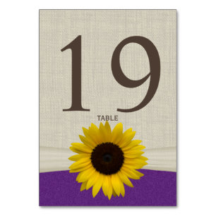 Sunflower and Burlap Purple Table Number Card