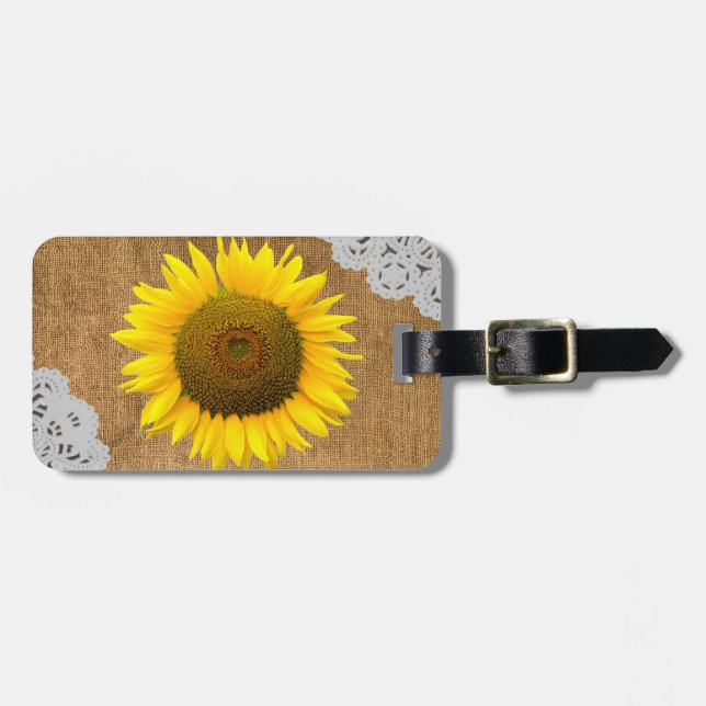 Sunflower and Burlap Texture Luggage Tag (Front Horizontal)
