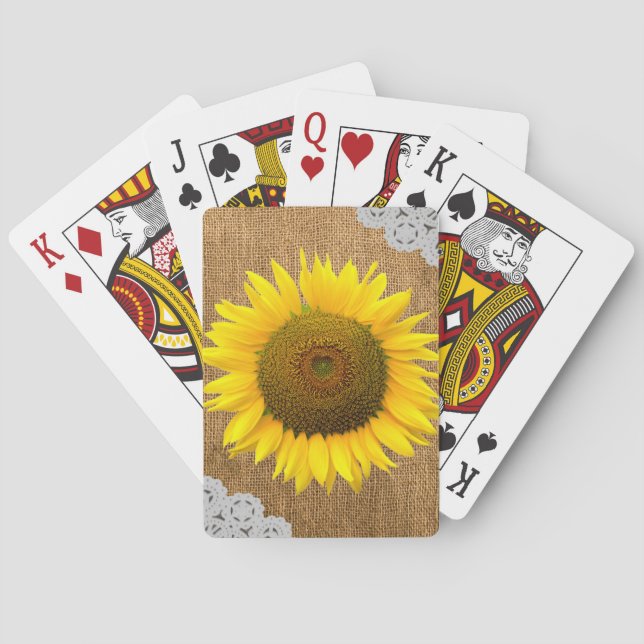 Sunflower and Burlap Texture Playing Cards (Back)