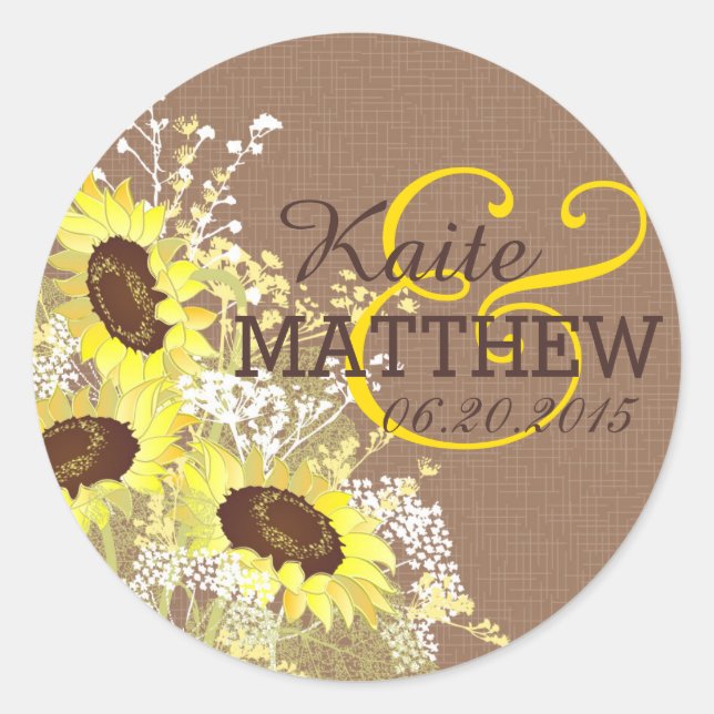 Sunflower and Burlap Wedding Label (Front)