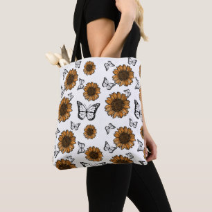 Sunflower And Butterflies Boho Pattern Tote Bag