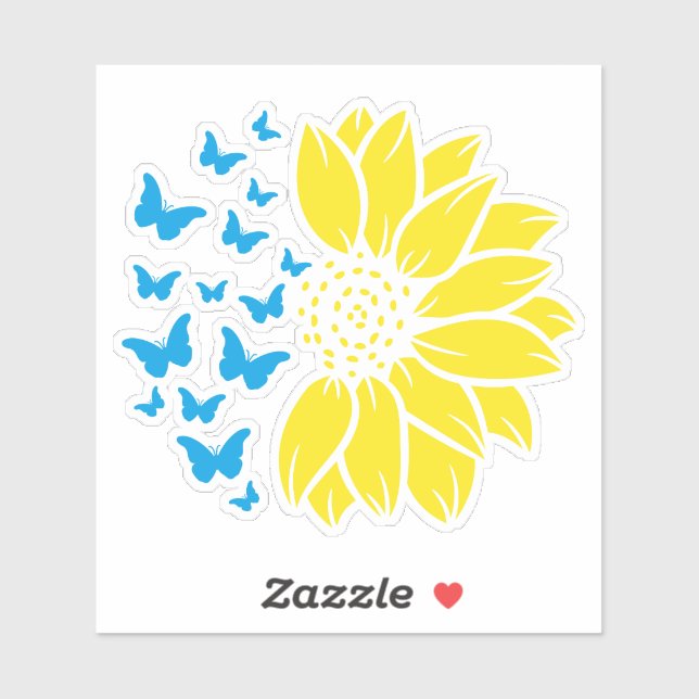 Sunflower and butterflies. Ukrainian flag colours. (Sheet)