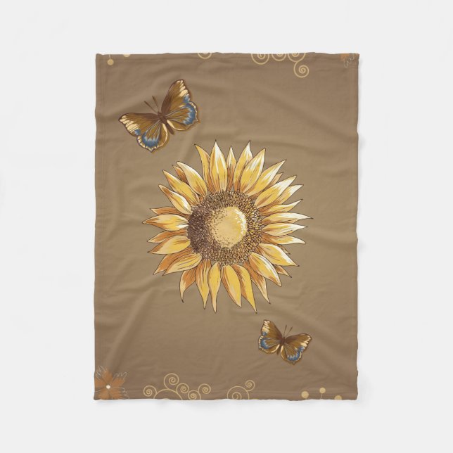 Sunflower and Butterflies Vintage Elegant Fleece Blanket (Front)