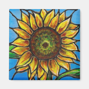 Sunflower and Butterfly Art--stained glass style! Magnet