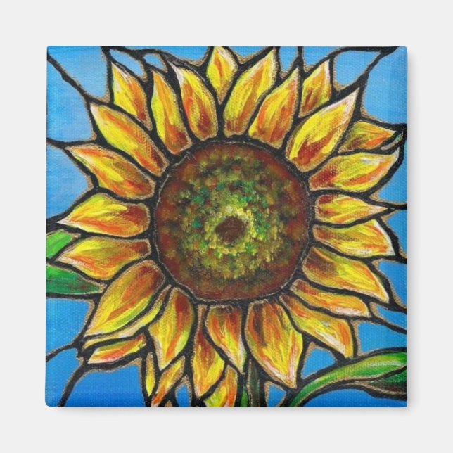 Sunflower and Butterfly Art--stained glass style! Magnet (Front)