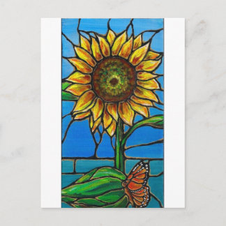 Sunflower and Butterfly Art--stained glass style! Postcard