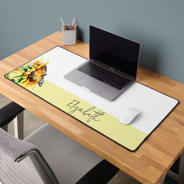Sunflower and butterfly personalised desk mat (Office 2)