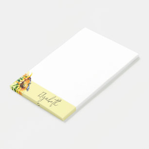 Sunflower and butterfly personalised post-it notes