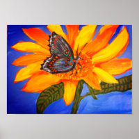Sunflower and Butterfly Poster