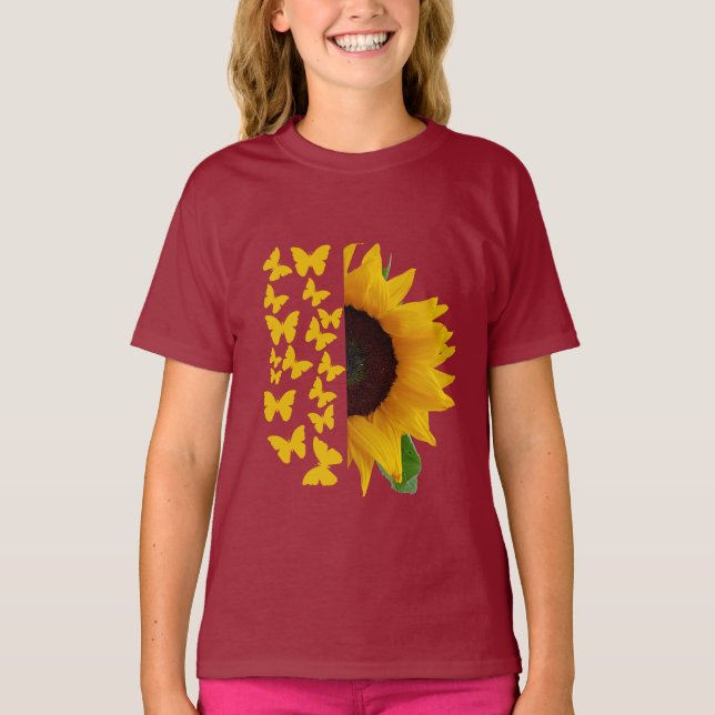 Sunflower and Butterfly Print Tee (Front)