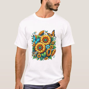 Sunflower and Butterfly Tote Bag - Floral Nature T-Shirt