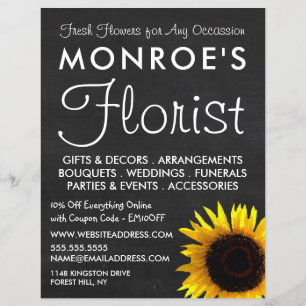 Sunflower and Chalkboard, Floristry Advertising Flyer