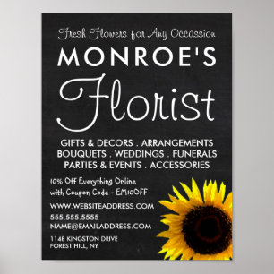 Sunflower and Chalkboard, Floristry Advertising Poster