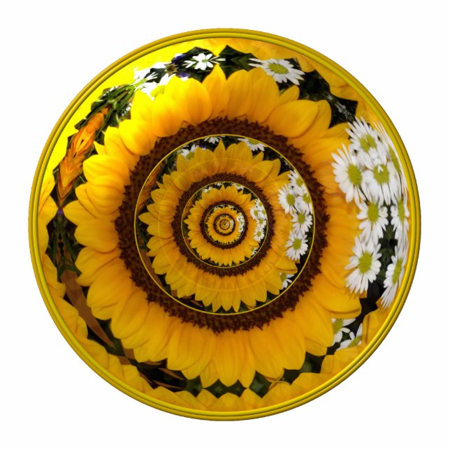 Sunflower and Daisies Under Glass Standing Photo Sculpture (Front)