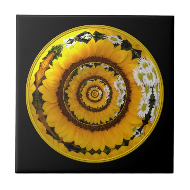 Sunflower and Daisies Under Glass Tile (Front)