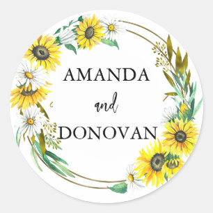 Sunflower and Daisies Wreath Wedding Envelope Seal