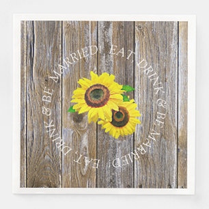 Sunflower and Distressed Wood Wedding Napkin