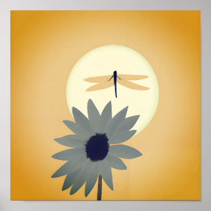 Sunflower and dragonfly minimalist art  poster