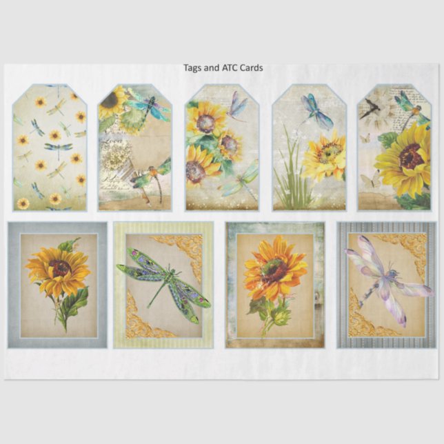 Sunflower and Dragonfly Series Design 11 Tissue Paper (Front)