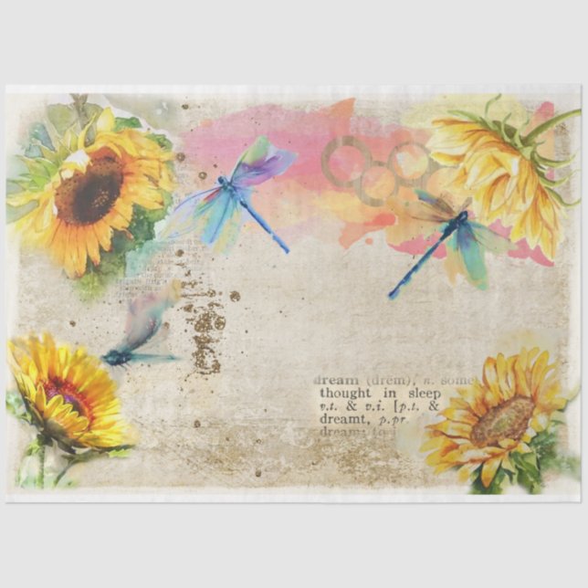 Sunflower and Dragonfly Series Design 12 Tissue Paper (Front)