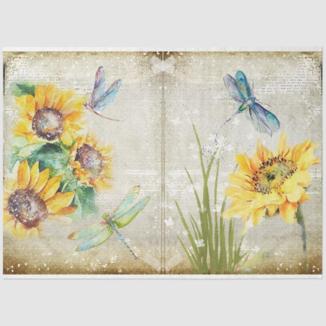 Sunflower and Dragonfly Series Design 1 Tissue Paper (Front)