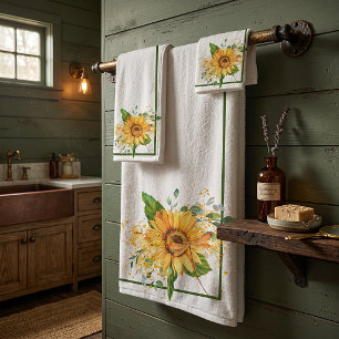 Sunflower and dragonfly splatter fall bath towel set