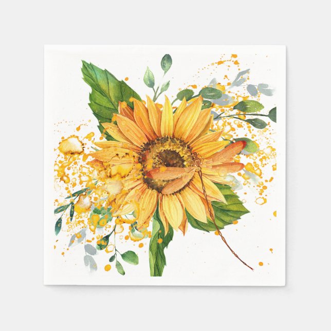 Sunflower and dragonfly splatter fall  napkin (Front)