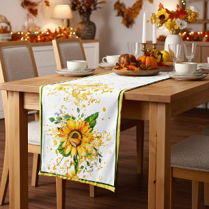 Sunflower and dragonfly splatter fall  short table runner