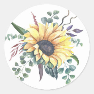 Sunflower and Eucalyptus Classic Round Sticker