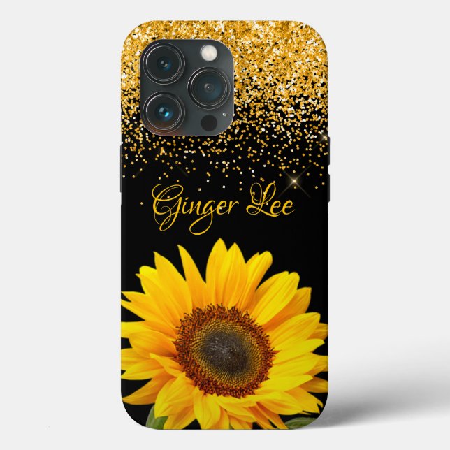Sunflower and Glitter with Name Case-Mate iPhone Case (Back)