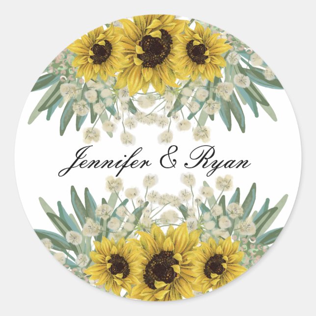 Sunflower and Green Wedding Sticker (Front)
