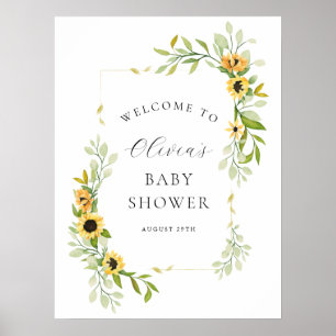 Sunflower and Greenery Baby Shower Welcome Poster