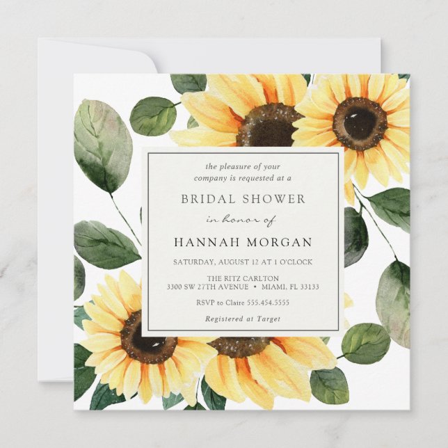 Sunflower and Greenery Bridal Shower Invitation (Front)