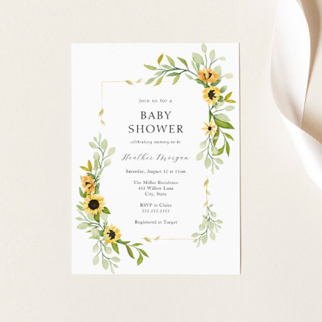 Sunflower and Greenery Frame Baby Shower Invitation (Creator Uploaded)