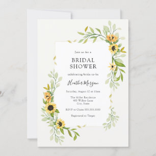Sunflower and Greenery Frame Bridal Shower Invitation