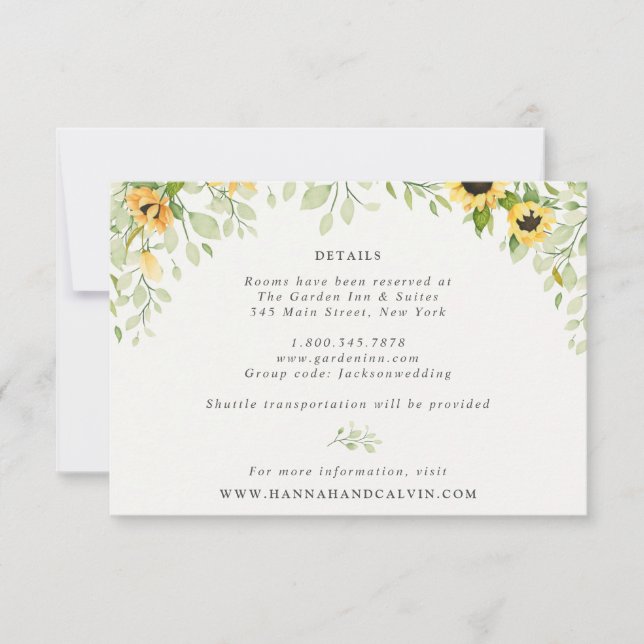 Sunflower and Greenery Wedding Details Card (Front)