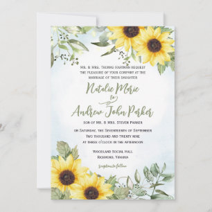 Sunflower and Greenery Wedding Invitation