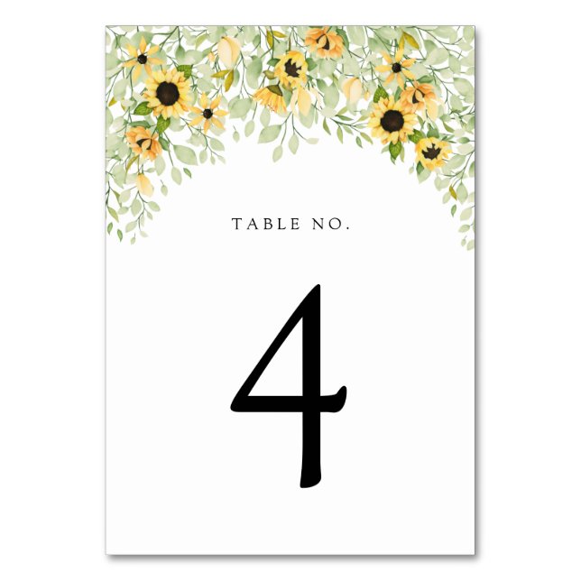 Sunflower and Greenery Wedding Table Number (Front)