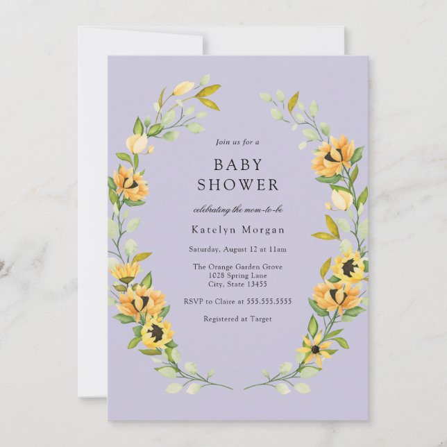 Sunflower and Greenery Wreath Baby Shower Invitation (Front)