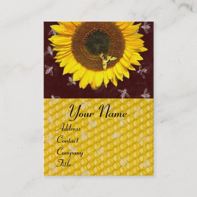 SUNFLOWER AND HONEY BEE ,BEEKEEPING, BEEKEPER BUSINESS CARD (Front)