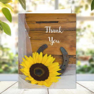 Sunflower and Horseshoe Country Western Thank You Card