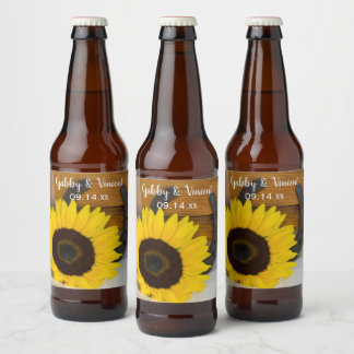 Sunflower and Horseshoe Country Western Wedding Beer Bottle Label