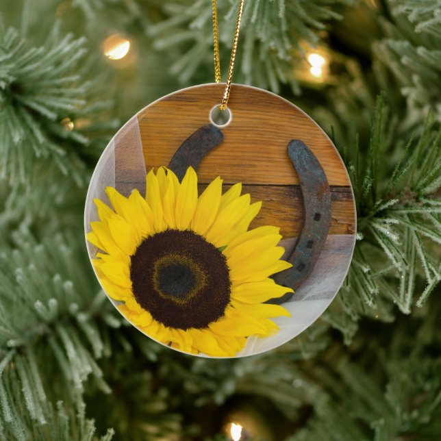 Sunflower and Horseshoe Country Western Wedding Ceramic Tree Decoration (Tree)