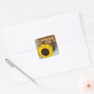 Sunflower and Horseshoe Country Western Wedding Square Sticker