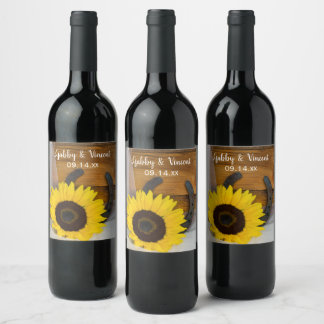 Sunflower and Horseshoe Country Western Wedding Wine Label