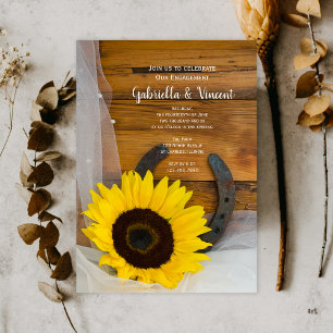 Sunflower and Horseshoe Western Engagement Party Invitation