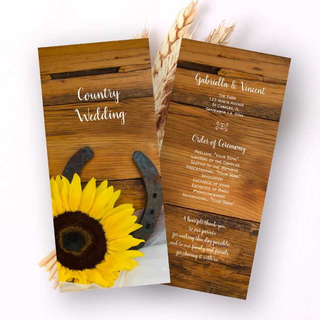 Sunflower and Horseshoe Western Wedding Program Programme (Creator Uploaded)