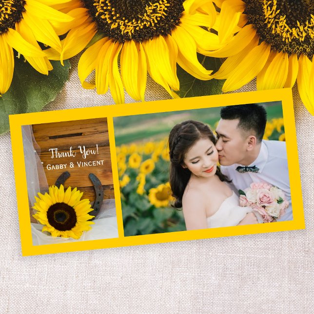 Sunflower and Horseshoe Western Wedding Thank You Card (Creator Uploaded)