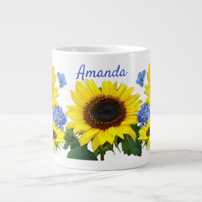 Sunflower and Hydrangea Custom Name Speciality Mug (Front)
