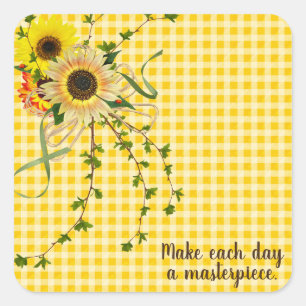 sunflower and ivy bouquet square sticker